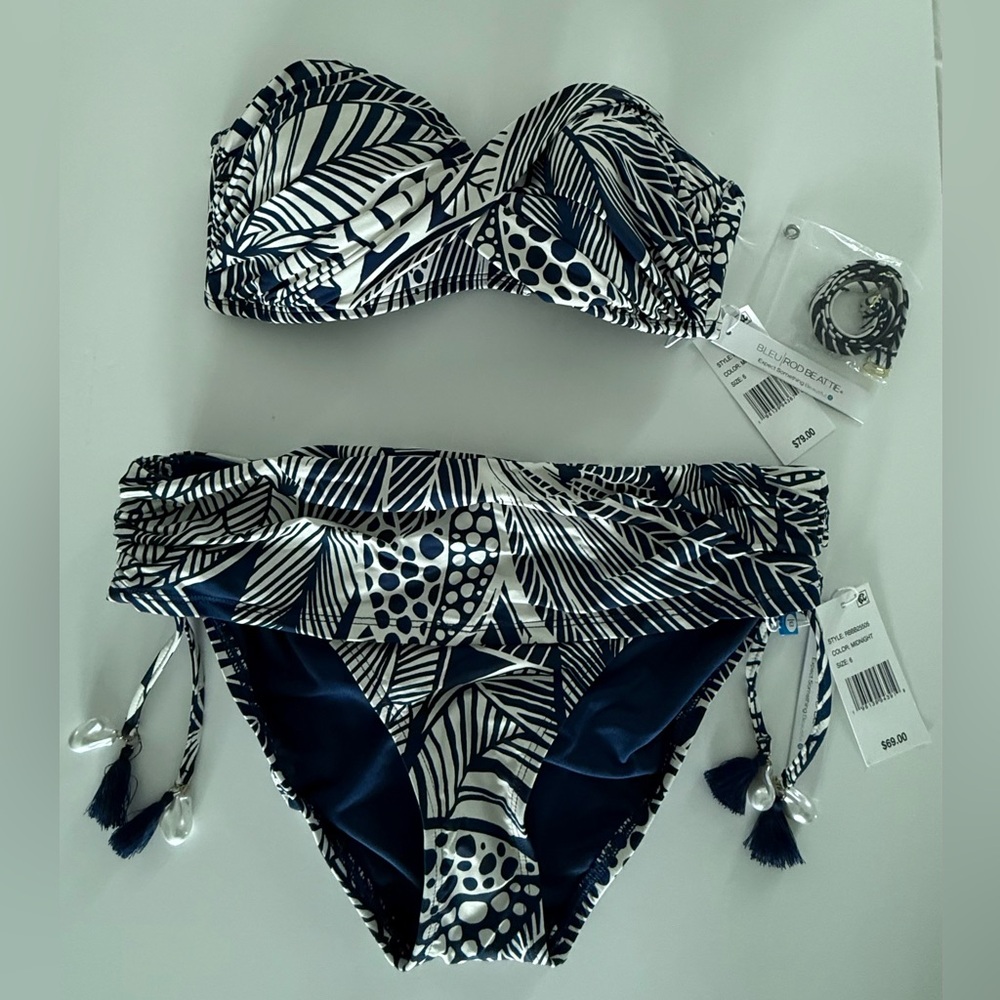 Bleu Rod Beattie Midnight Blue and White Leaf Print Bikini Set - Picture 2 of 8